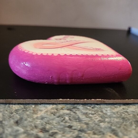 3.75 Inch Hand Painted Hand Made Heart Rock Hope Breast Cancer Survivor Pink - Picture 3 of 7